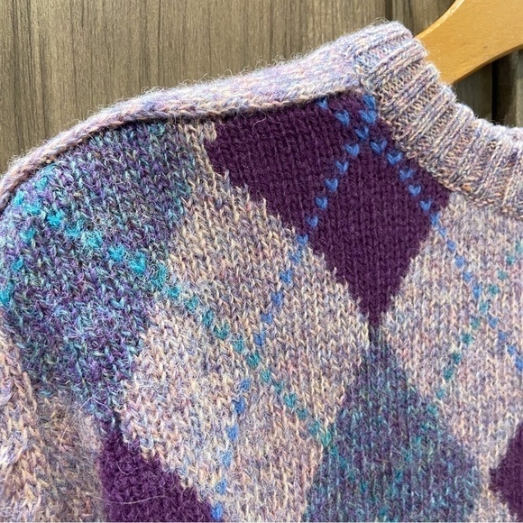 Vintage Brian MacNeil Shetland Wool Sweater Argyle Purple Crew Neck - Picture 3 of 8
